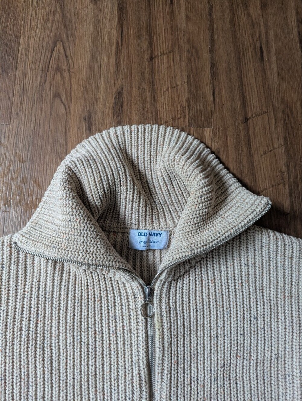 Old Navy Cream Zip-Up Ribbed Knit Women's Sweater Sz M - Picture 3 of 6